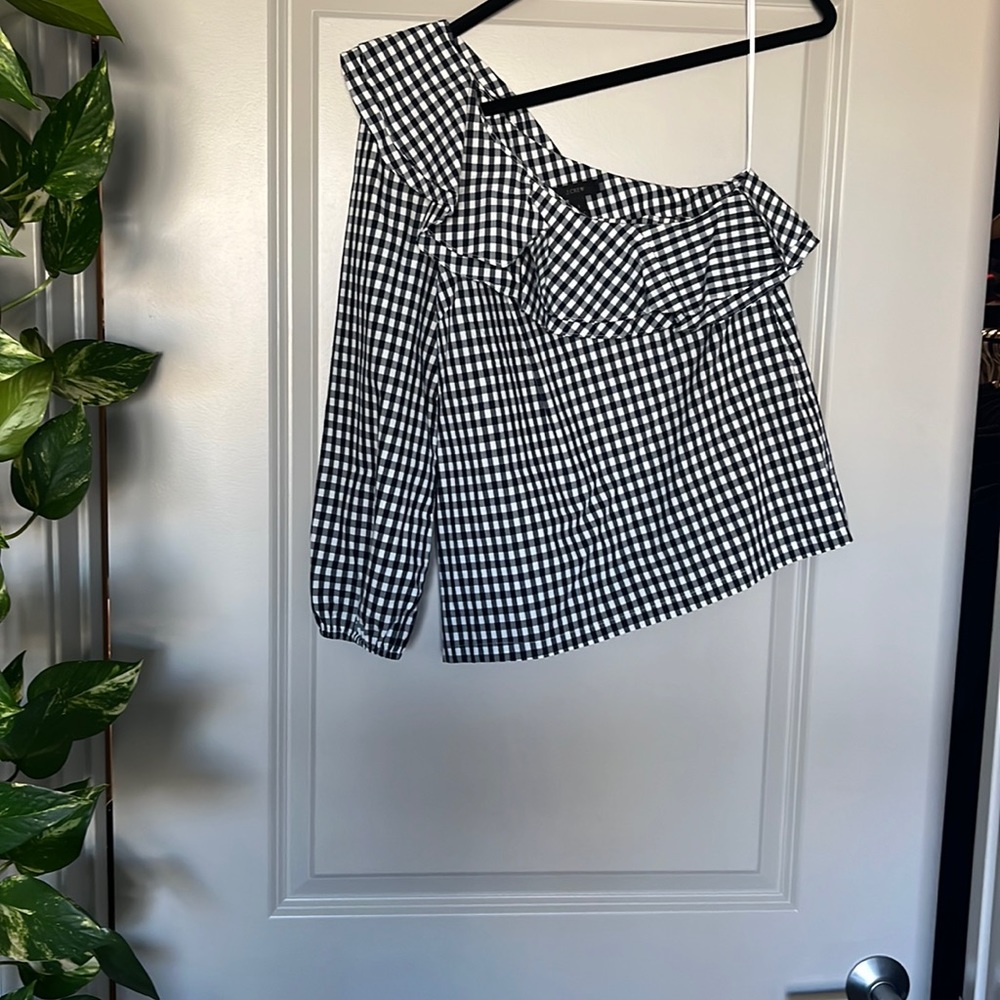 Jcrew blouse, size 2, black and white checker color.